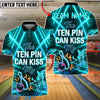 BlueJose Bowling Ten Pin Kiss My Neon Design Customized Name, Team Name 3D Shirt (4 Colors)