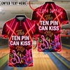 BlueJose Bowling Ten Pin Kiss My Neon Design Customized Name, Team Name 3D Shirt (4 Colors)