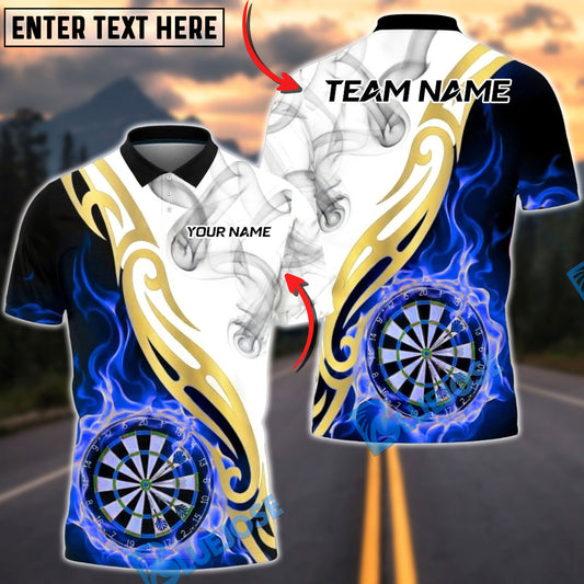 BlueJose Darts White Fire Smoke Golden Dartboard Multicolor Options Personalized Name Shirt (4 Colors)