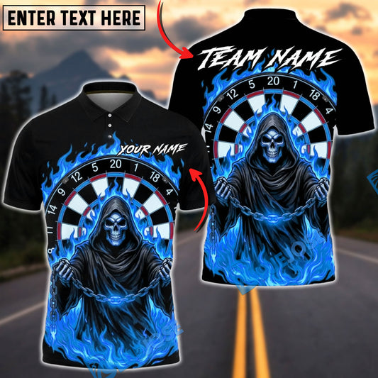 BlueJose Darts Grim Reaper Fire Flame Multicolor Options Personalized Name Shirt (4 Colors)