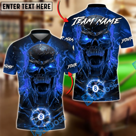 BlueJose Billiards 8 Ball Skull Hellfire Rage Personalized Name, Team Name Unisex Shirt (4 Colors)