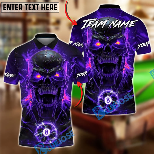 BlueJose Billiards 8 Ball Skull Hellfire Rage Personalized Name, Team Name Unisex Shirt (4 Colors)