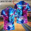 BlueJose Bowling & Pins Neon Wolf Cosmic Galaxy Bowling Art Customized Name, Team Name 3D Shirt (4 Colors)