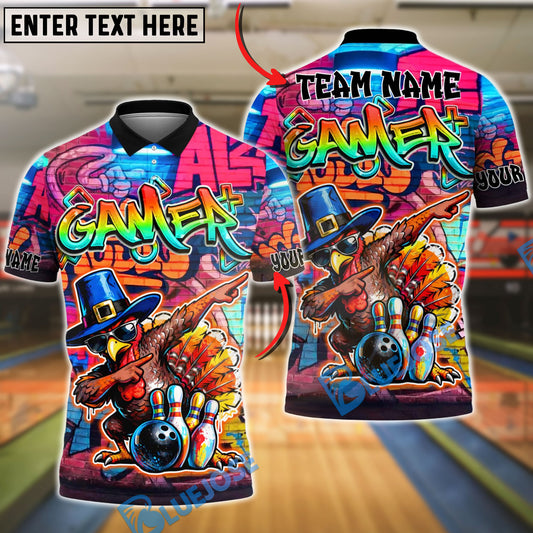 BlueJose Bowling Dabbing Turkey Graffiti Gamer Style Personalized Name, Team Name 3D Shirt