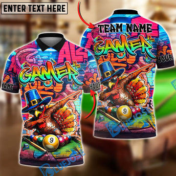 BlueJose Billiards Dabbing Turkey Graffiti Gamer Style Pool Table 9 Ball Personalized Shirt