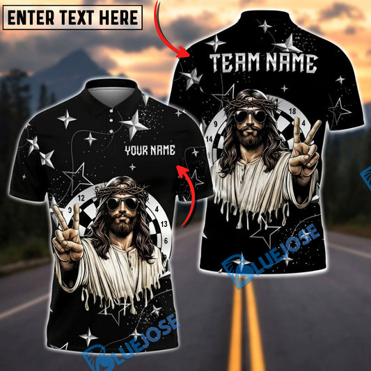 BlueJose Darts Jesus Peace Sign Starry Night Personalized Shirt (2 Colors)