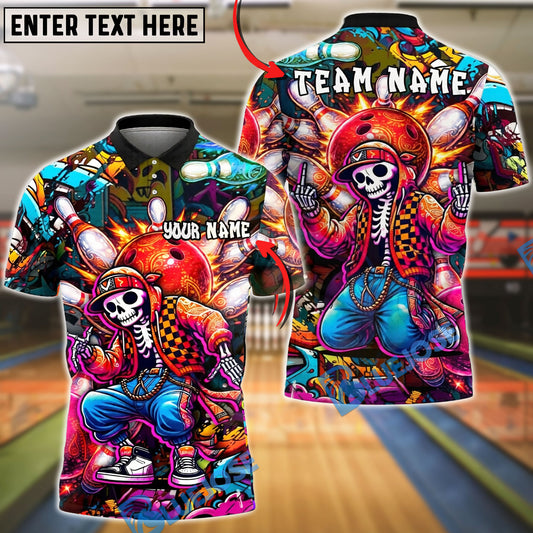 BlueJose Bowling And Pins Street Style Skeleton  Strike Explosion Graffiti Art Customized Name, Team Name 3D Shirt