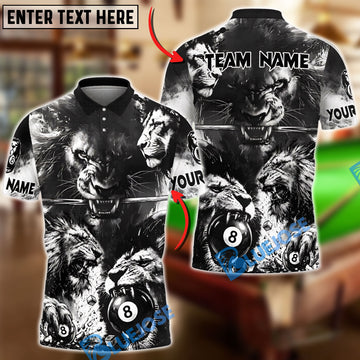 BlueJose Billiards 8 Ball Black White Lion Design Personalized Shirt