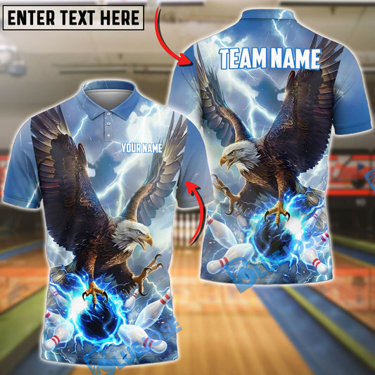 BlueJose Bowling Majestic Bald Eagle Lightning Storm Talons Gripping Ball Customized Name, Team Name 3D Shirt (4 Colors)