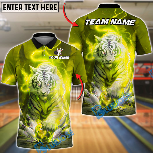 BlueJose Bowling And Pins White Tiger Lightning Storm Tiger Claw Gripping Ball Customized Name, Team Name 3D Shirt (6 Colors)