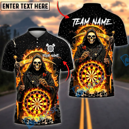 BlueJose Darts Grim Reaper Flaming Dartboard Personalized Name, Team Name Unisex Shirt (4 Colors)