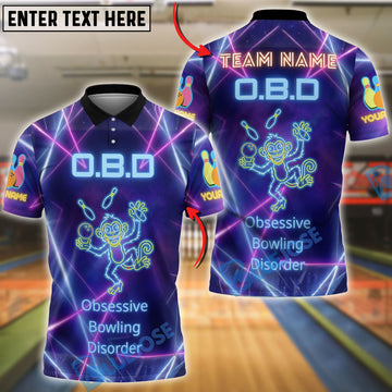 BlueJose Bowling And Pins Obsessive Bowling Disorder Neon Monkey Customized Name, Team Name 3D Shirt