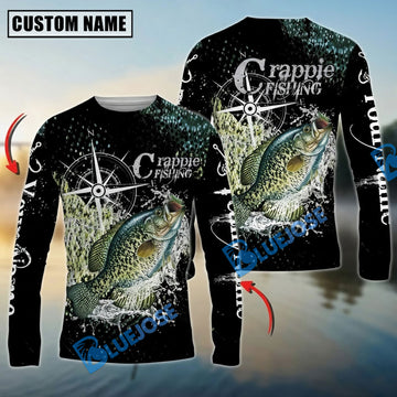 Bluejose Crappie Fishing Compass Splash Custom Name & Team Name 3D Shirts