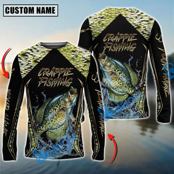 Bluejose Golden Crappie Fishing Jumping Design Custom Name & Team Name 3D Shirts