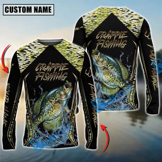 Bluejose Golden Crappie Fishing Jumping Design Custom Name & Team Name 3D Shirts