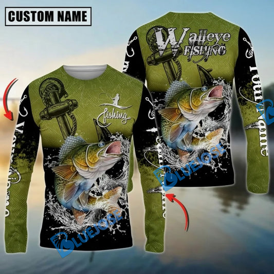 Bluejose Walleye Fishing Anchor Design Custom Name & Team Name 3D Shirts