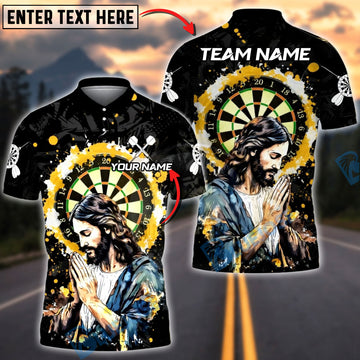 BlueJose Darts Praying Jesus Dartboard Modern Christian Art Personalized Name Shirt