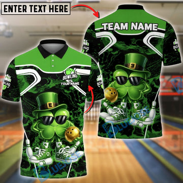 BlueJose Bowling St. Patrick Cool Shamrock Character Personalized Name, Team Name 3D Shirt