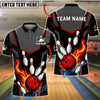 BlueJose Bowling And Pins Flaming Strike Customized Name, Team Name 3D Shirt (4 Colors)