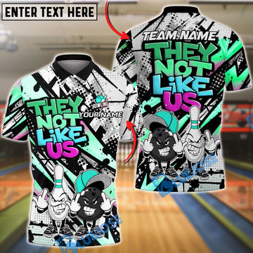 BlueJose Bowling & Pins Street Art “They Not Like Us” Cartoon Customized Name, Team Name 3D Shirt (4 Colors)