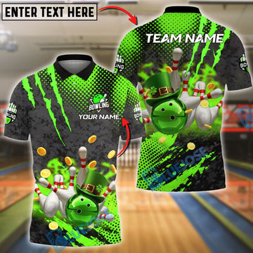 BlueJose Bowling Irish St Patrick Lucky Strike Graphic Personalized Name, Team Name 3D Shirt