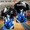 BlueJose Bowling & Pins Abstract Fire Ball Black Lightning Customized Name, Team Name 3D Shirt (4 Colors)