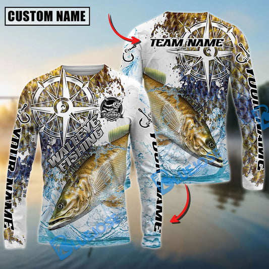 Bluejose Walleye Fishing Scale Pattern Splash Art Custom Name & Team Name 3D Shirts