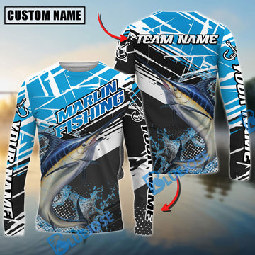 Bluejose Marlin Fishing Dynamic Water Splash Scale Pattern Custom Name & Team Name 3D Shirts