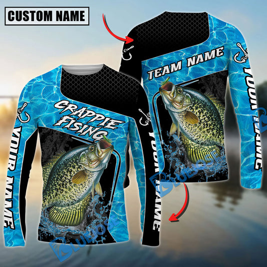 Bluejose Crappie Fishing Jumping Water Splash Art Custom Name & Team Name 3D Shirts