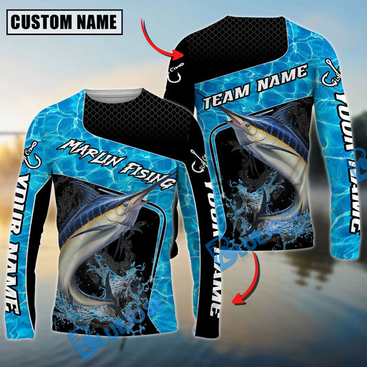 Bluejose Marlin Fishing Jumping Water Splash Art Custom Name & Team Name 3D Shirts
