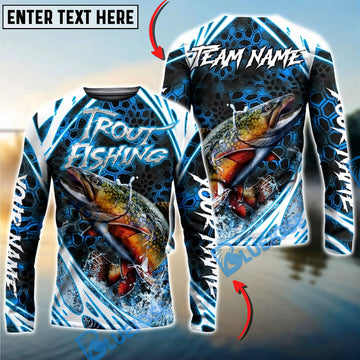 Bluejose Trout Fishing Modern Hexagon Water Splash Custom Name & Team Name 3D Shirts