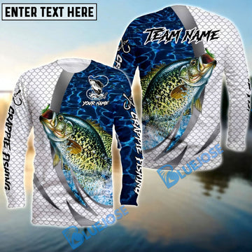 Bluejose Crappie Silver Scale Pattern Realistic Jumping Fish Water Splash Custom Name & Team Name 3D Shirts