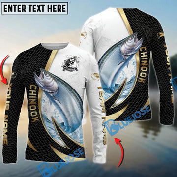 Bluejose Chinook Salmon Fishing Gold Black Net Dynamic Jump Custom Name & Team Name 3D Shirts