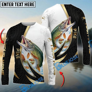Bluejose Pike Fishing Gold Black Net Dynamic Jump Custom Name & Team Name 3D Shirts