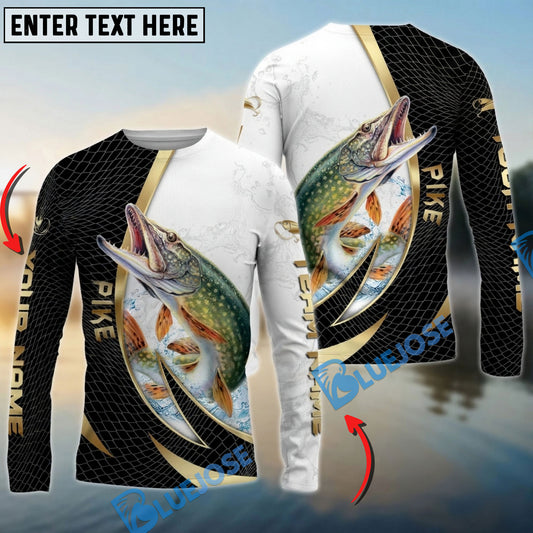 Bluejose Pike Fishing Gold Black Net Dynamic Jump Custom Name & Team Name 3D Shirts