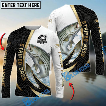Bluejose Striped Bass Fishing Gold Black Net Dynamic Jump Custom Name & Team Name 3D Shirts