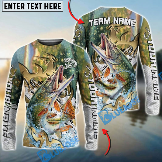 Bluejose Pike Fishing Trophy Power Splash Art Custom Name & Team Name 3D Shirts