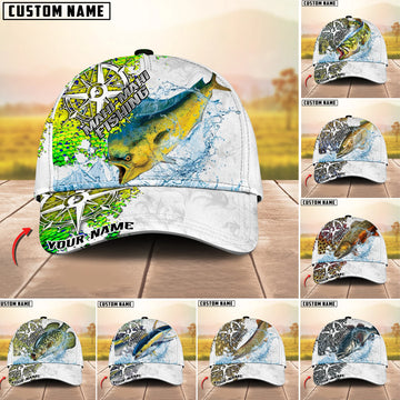 BlueJose Fishing Compass Vintage Art Splash Design Personalized Cap (13 Breeds)