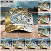 BlueJose Fishing Scale Pattern Gold Accent Water Splash Personalized Cap (13 Breeds)