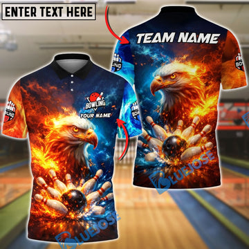 BlueJose Bowling Fire & Ice Eagle Strike Explosion Personalized Name, Team Name 3D Shirt