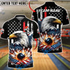 BlueJose Bowling & Pins American Flag Eagle Strike Explosion Customized Name, Team Name 3D Shirt (4 Colors)