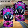 BlueJose Bowling & Pins Furious Blue Bear Strike Explosion Customized Name, Team Name 3D Shirt (4 Colors)