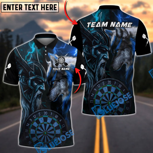 BlueJose Darts Viking Odin Wolf Lightning Clash Multicolor Options Personalized Name Shirt (4 Colors)