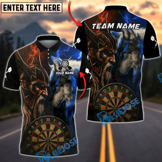 BlueJose Darts Viking Odin Wolf Lightning Clash Multicolor Options Personalized Name Shirt (4 Colors)