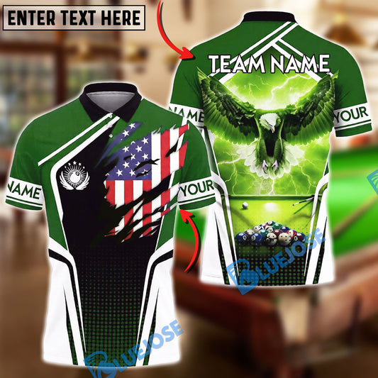 BlueJose Billiards 8-Ball Patriotic Eagle Lightning Design Customized Name, Team Name 3D Shirt (4 Colors)