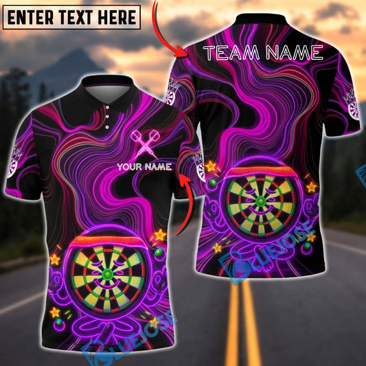 BlueJose Darts Neon Happy Dartboard Character Star Glow Multicolor Options Personalized Name Shirt (4 Colors)