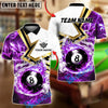 BlueJose Billiards 8-Ball White Flame Burst Personalized Name, Team Name Unisex Shirt (4 Colors)