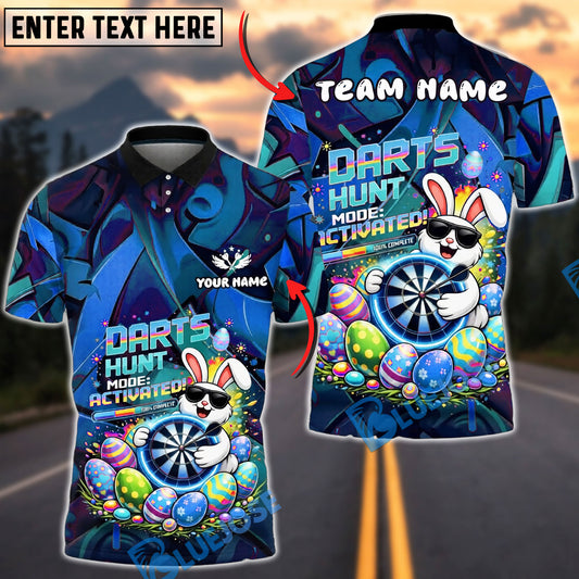 BlueJose Darts Easter Bunny Hunt Mode Activated Fun Graphic Personalized Name, Team Name Unisex Shirt (4 Colors)