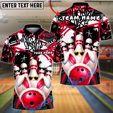 BlueJose Bowling & Pins Graffiti Bunny Pins Street Style Customized Name, Team Name 3D Shirt (4 Colors)