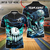 BlueJose Bowling & Pins Dark Wolf Storm Artwork Customized Name, Team Name 3D Shirt (4 Colors)